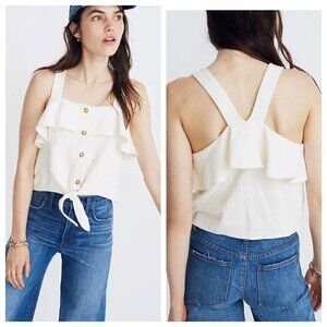 MADEWELL Texture & Thread Tank Top Medium Ruffle Striped Tie Front Butto…